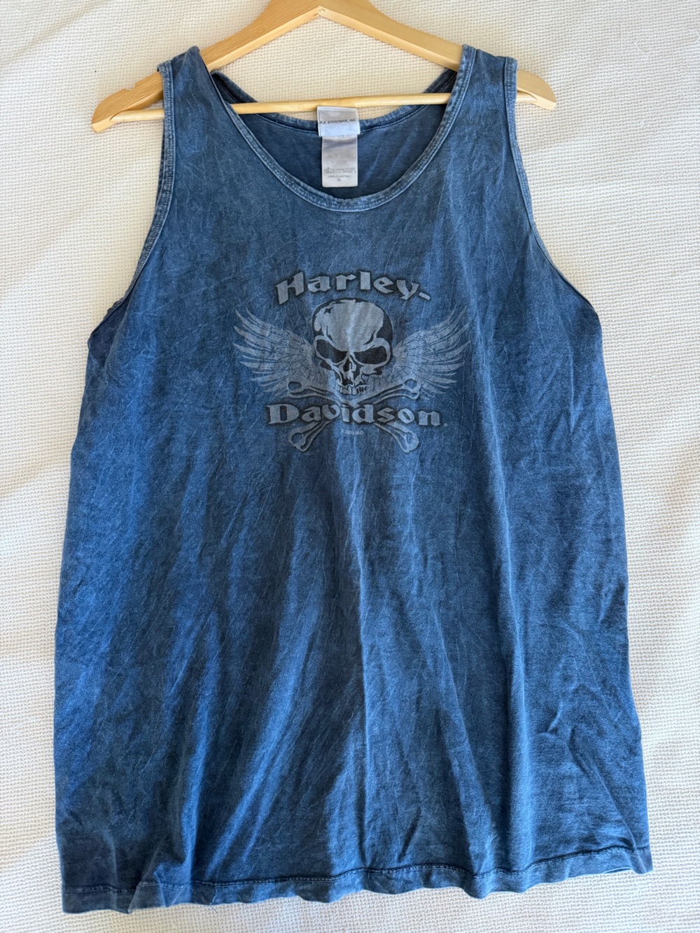 Vintage Harley-Davidson Washed Blue Skull & Wing Sleeveless‎ Tee